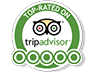 TripAdvisor badge with owl logo and five circles for top-rated status.